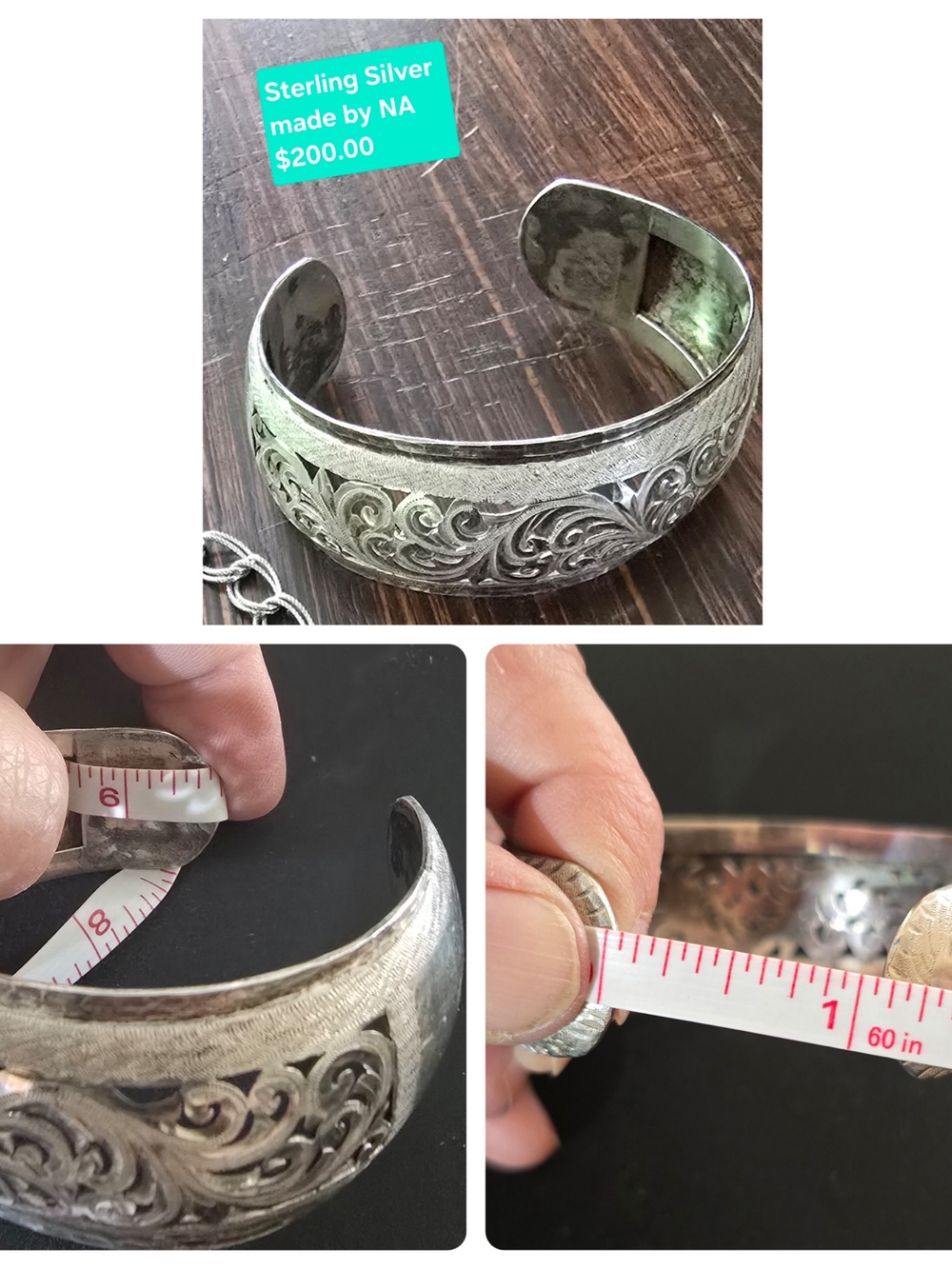 Sterling Silver Engraved Cuff Bracelet - Silver